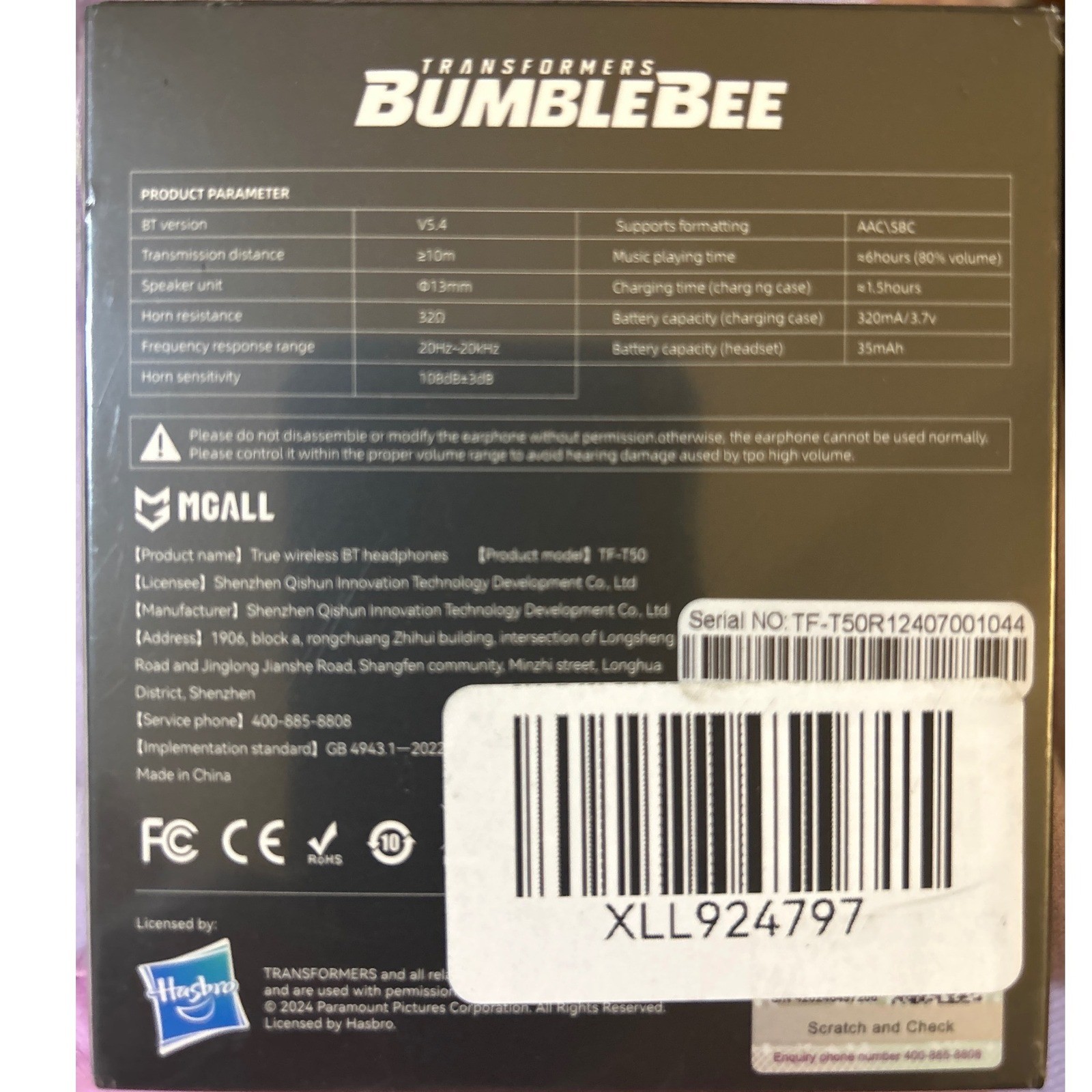 Transformers Bumblebee TF-T50 True Wireless BT Headphones Yellow Black Bluetooth