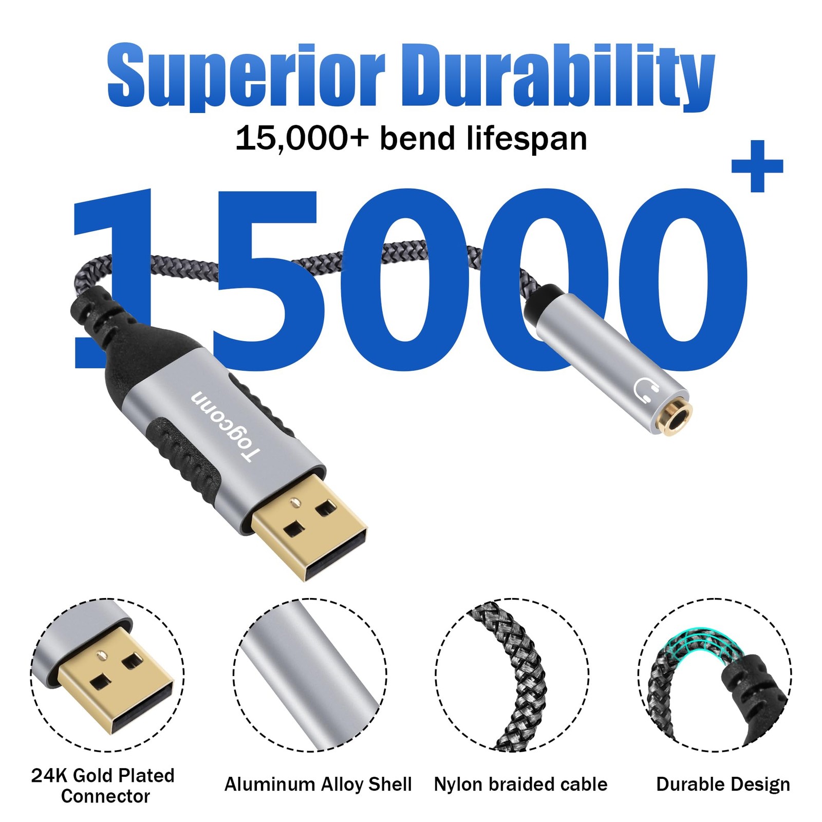 USB 3.0 Male to 3.5mm TRRS 4-Pole Female Headphone Jack Adapter, USB-A to Aux Au