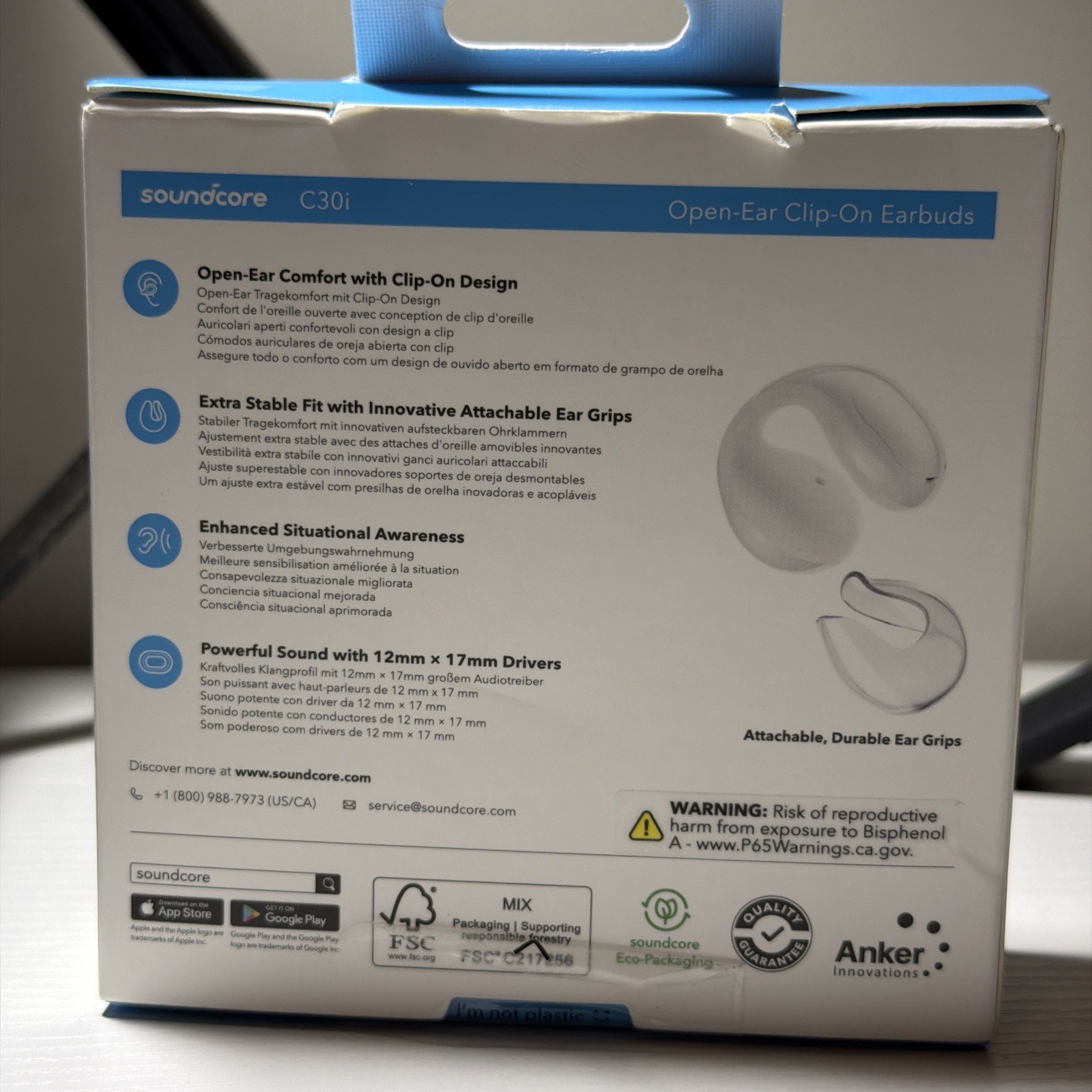 Soundcore C30i Open-Ear Earbuds Clip-On Headphones Comfort 10H/30H Playtime New