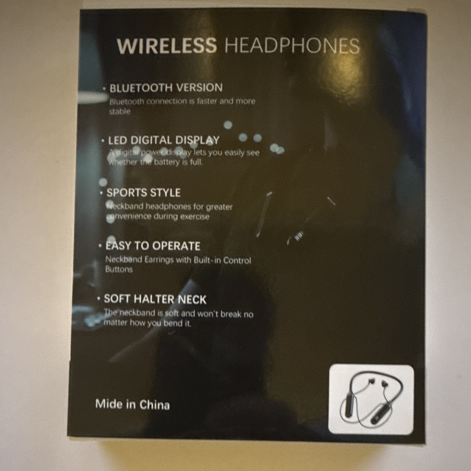 Wireless Bluetooth Neckband In-Ear Earbuds w/ LED Digital Display, Black