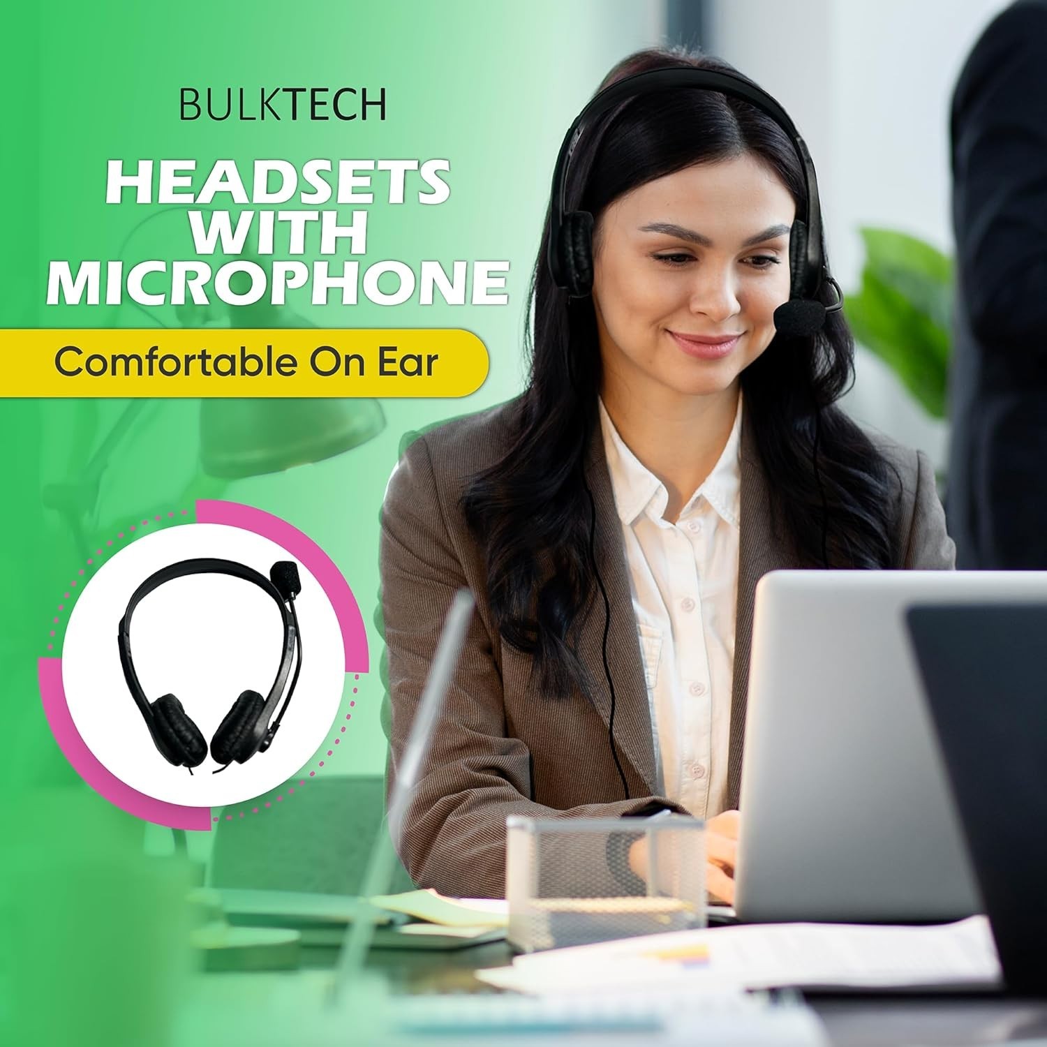 Wired On-Ear Leather Headsets with Boom Microphone & Noise Cancellation, Black