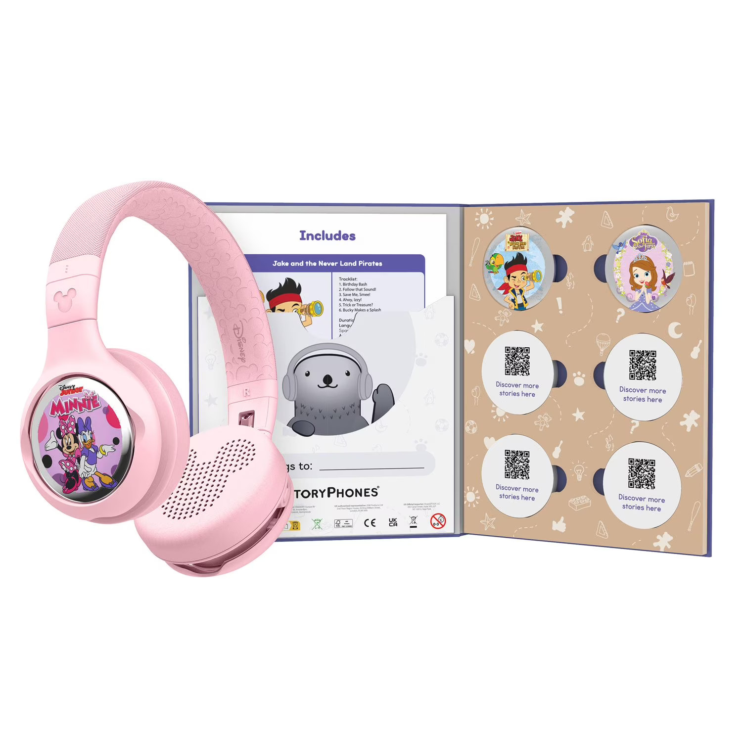 Disney StoryPhones Kids Bluetooth Headphones Bundle, Pink + StoryBook