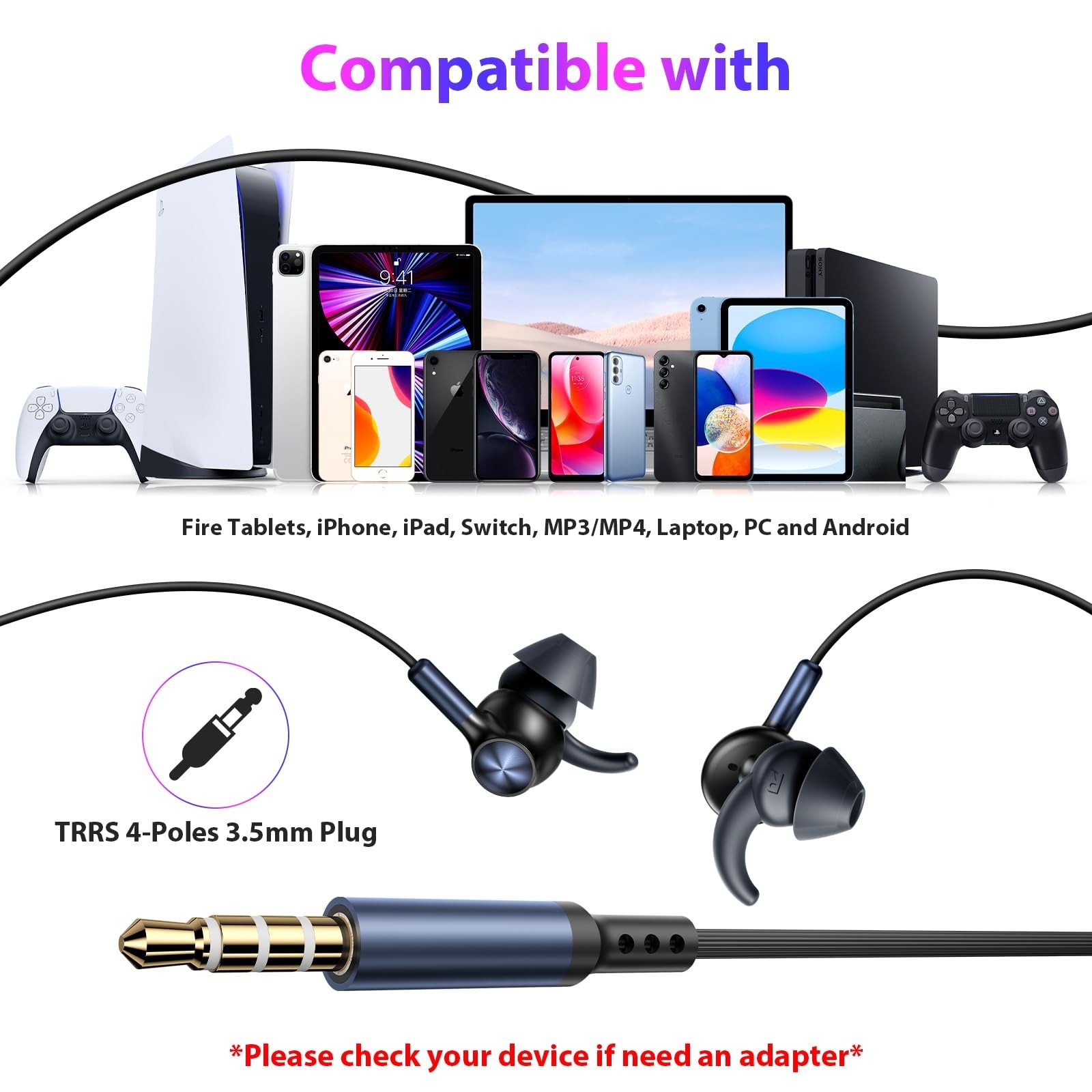 APETOO 3.5mm Wired Earbuds Sport in-Ear Headphones Mute Mic Stereo Bass