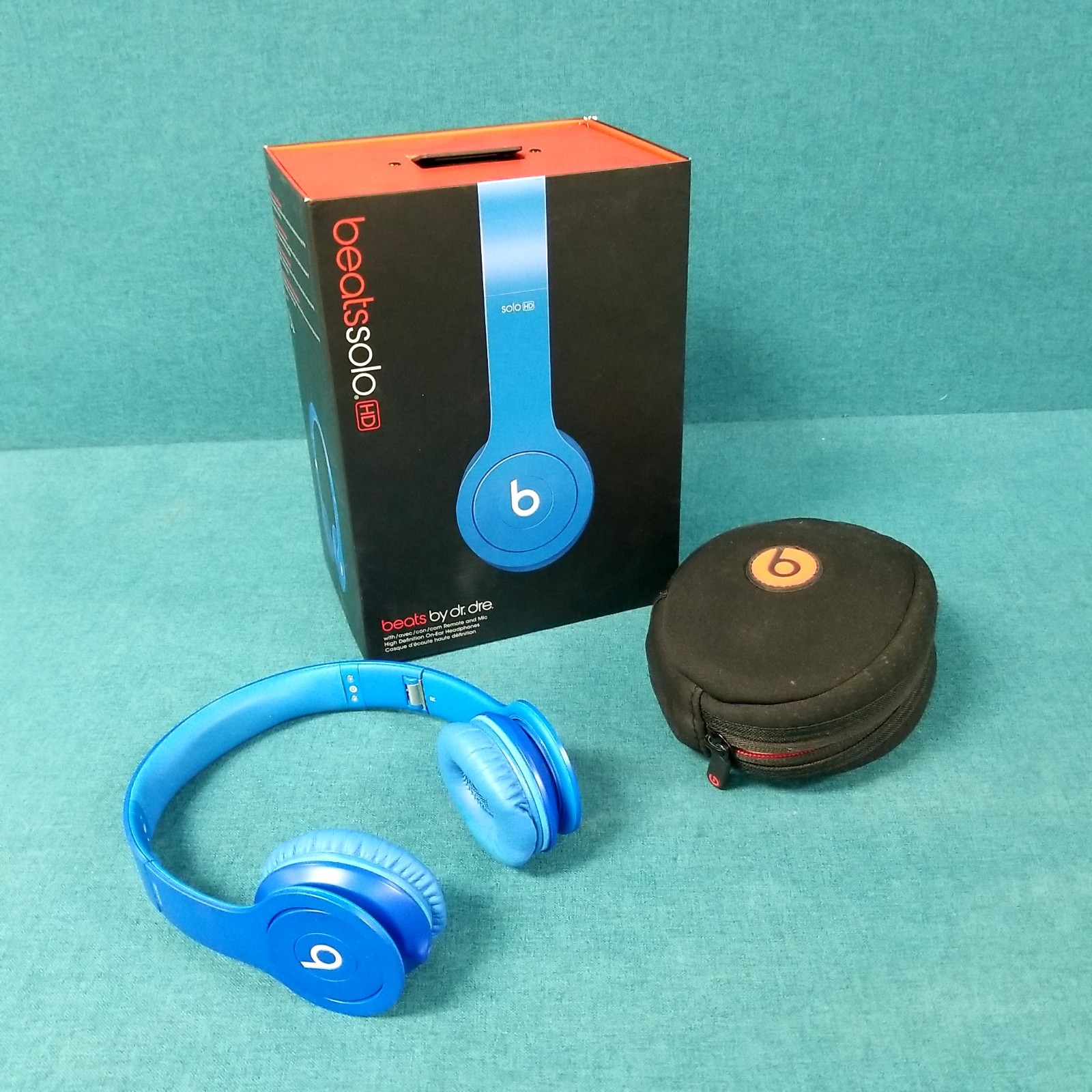 Beats by Dr. Dre Solo HD WIRED Blue Over-Ear Headphones TESTED & WORKING!