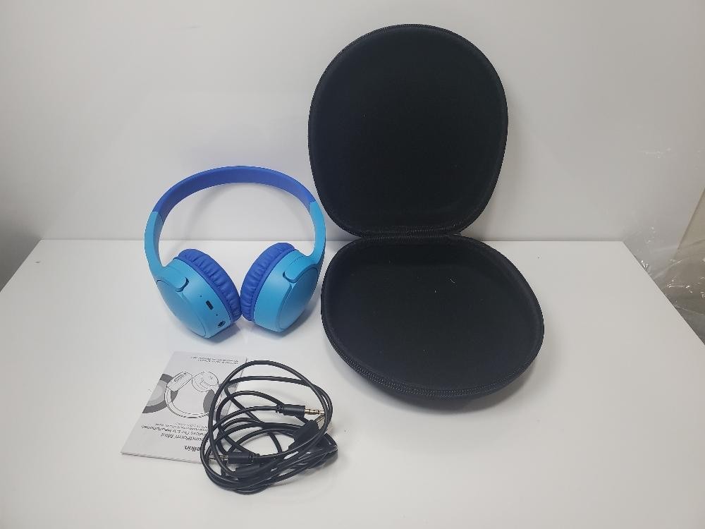 Belkin SoundForm Mini Kids Bluetooth Headphones 30H 85dB Blue Case