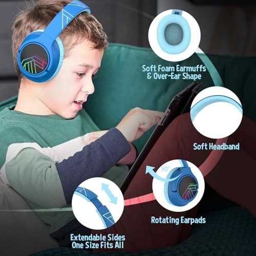 Wireless Kids Bluetooth Headphones Over Ear LED Lights Volume Limited 45H
