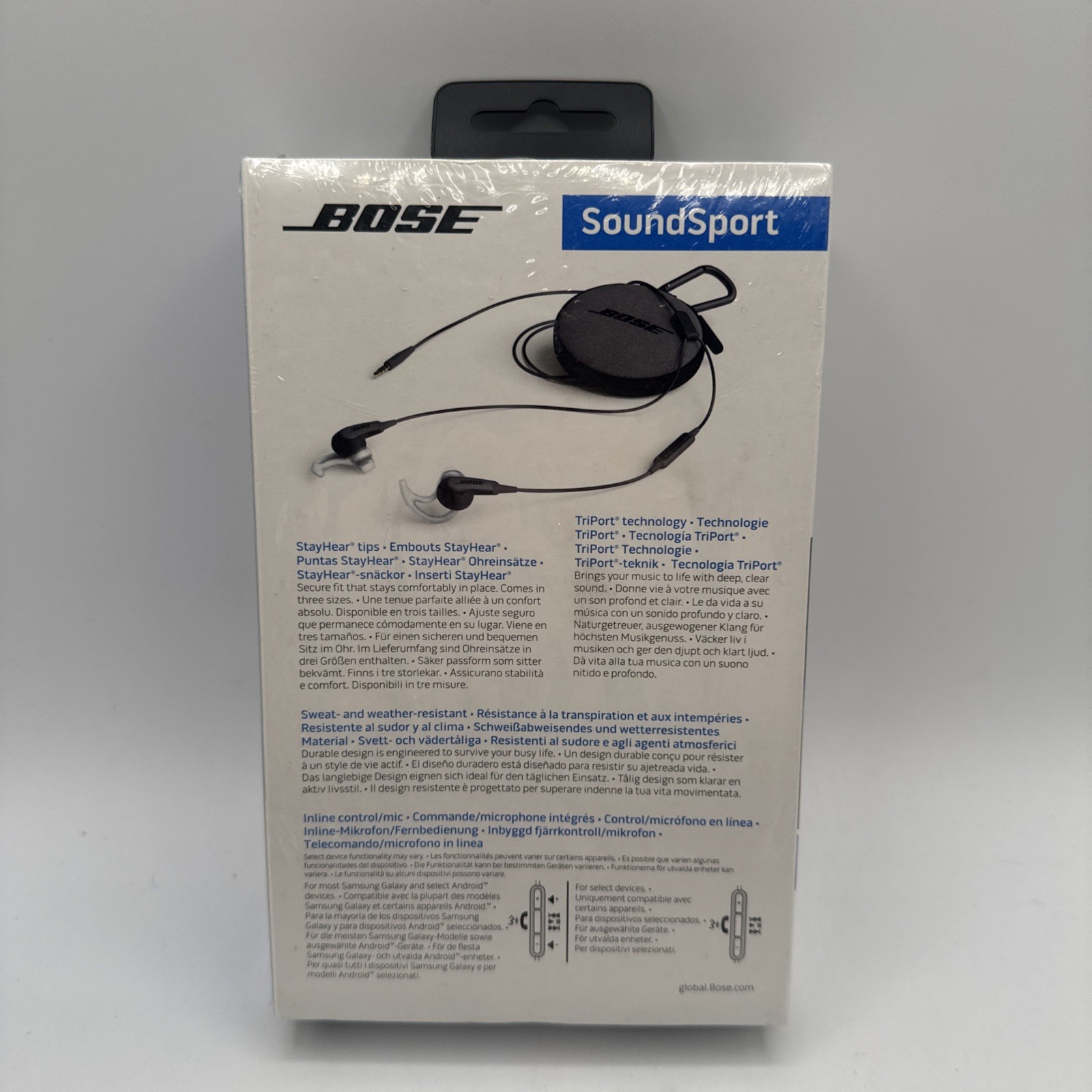 BOSE SoundSport in-ear headphones For Android & Samsung W Mic Charcoal Black New