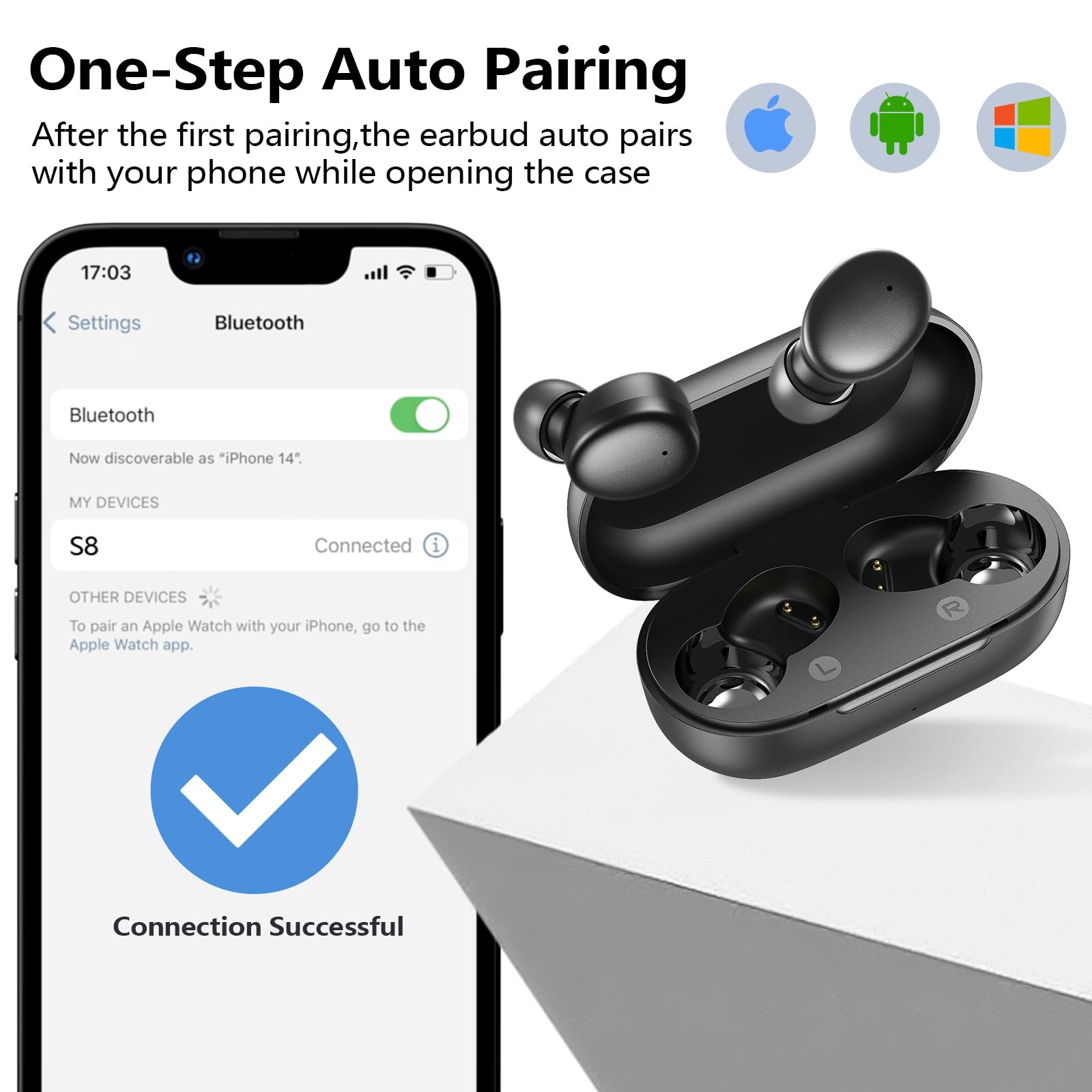 kurdene Wireless Earbuds Bluetooth 5.3 Light Weight in Ear Small Light, Black