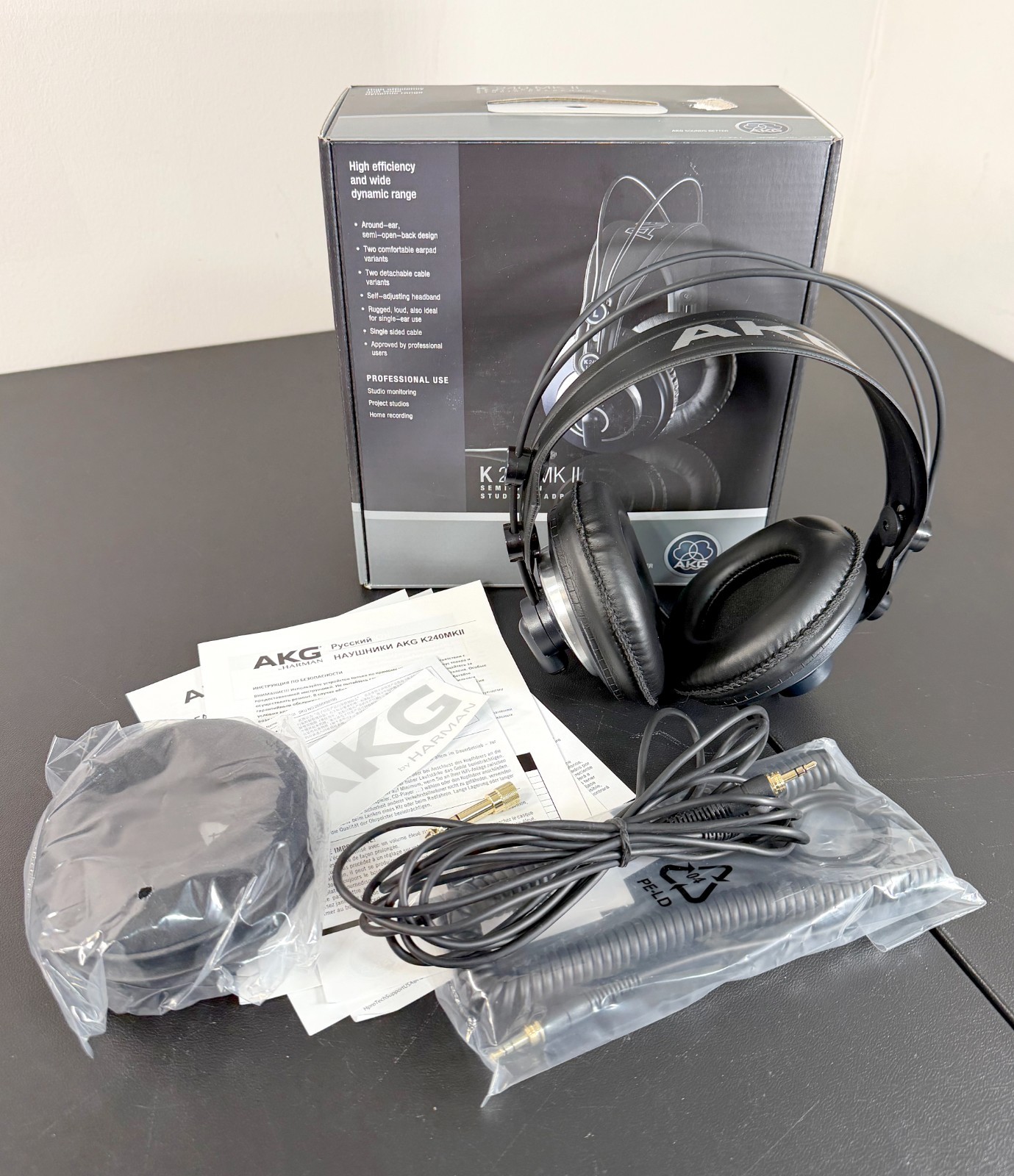 AKG K 240 MK II Semi-Open Professional Studio Headphones – 2 Earpad Sets