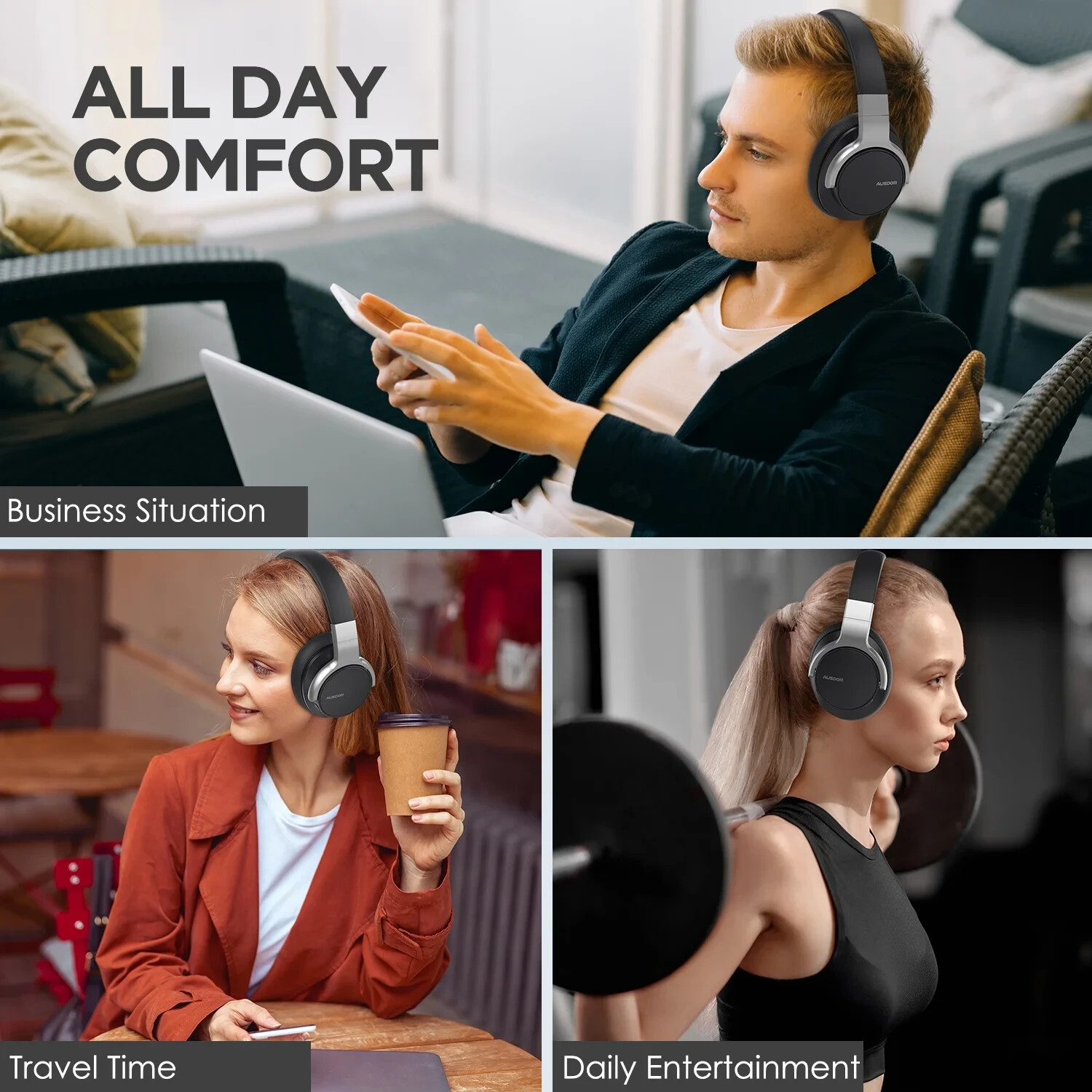 AUSDOM E7 Active Noise Cancelling Headphones, Wireless over Ear Bluetooth 5.0 He