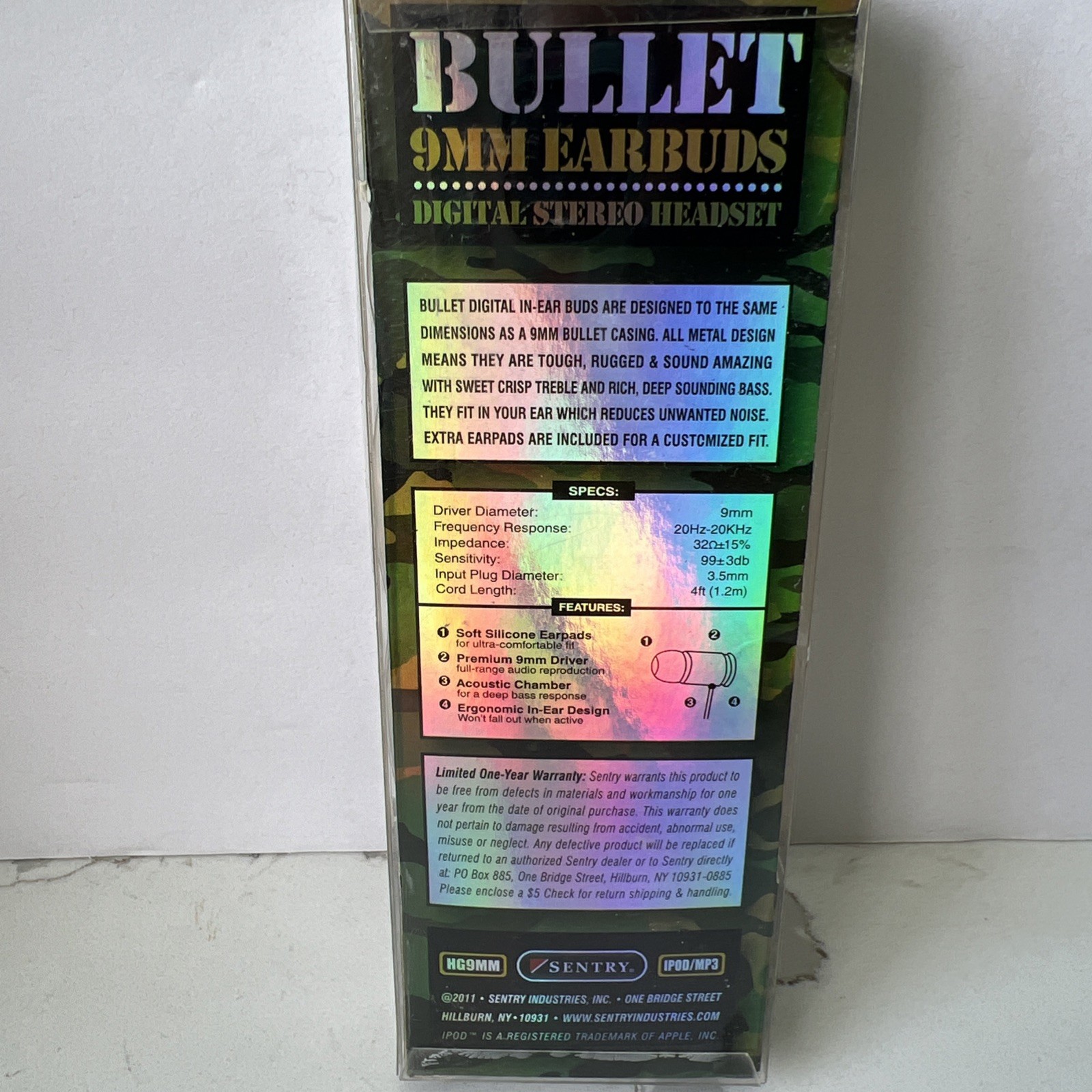 Sentry Bullets 9mm Earbuds in Gold Sentry HG9MM Noise Reduction