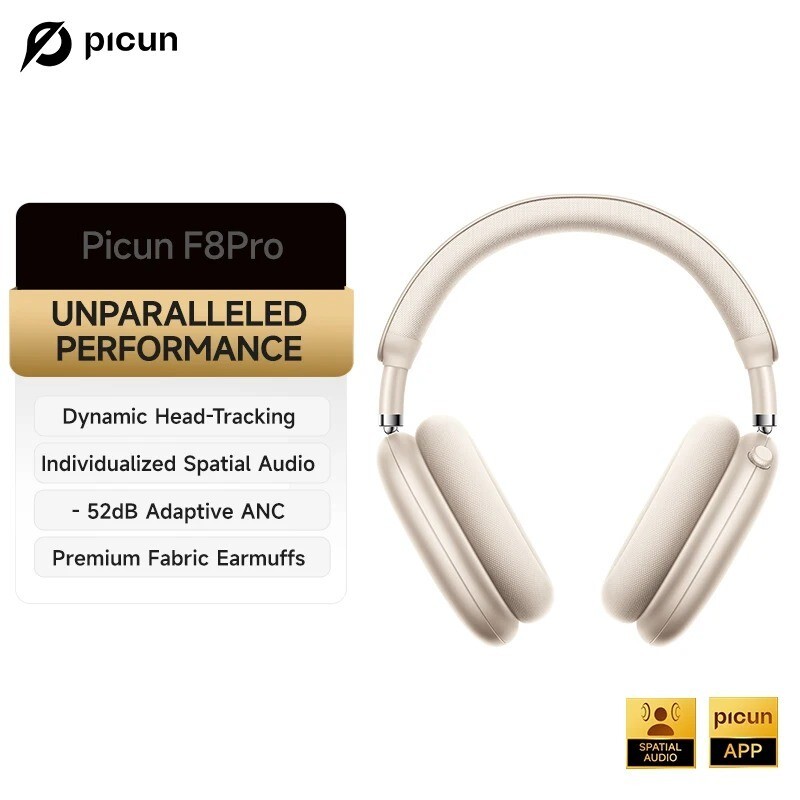Picun F8 Pro ANC Wireless Headphones Head Tracking 3D Spatial Audio -52dB ANC HI