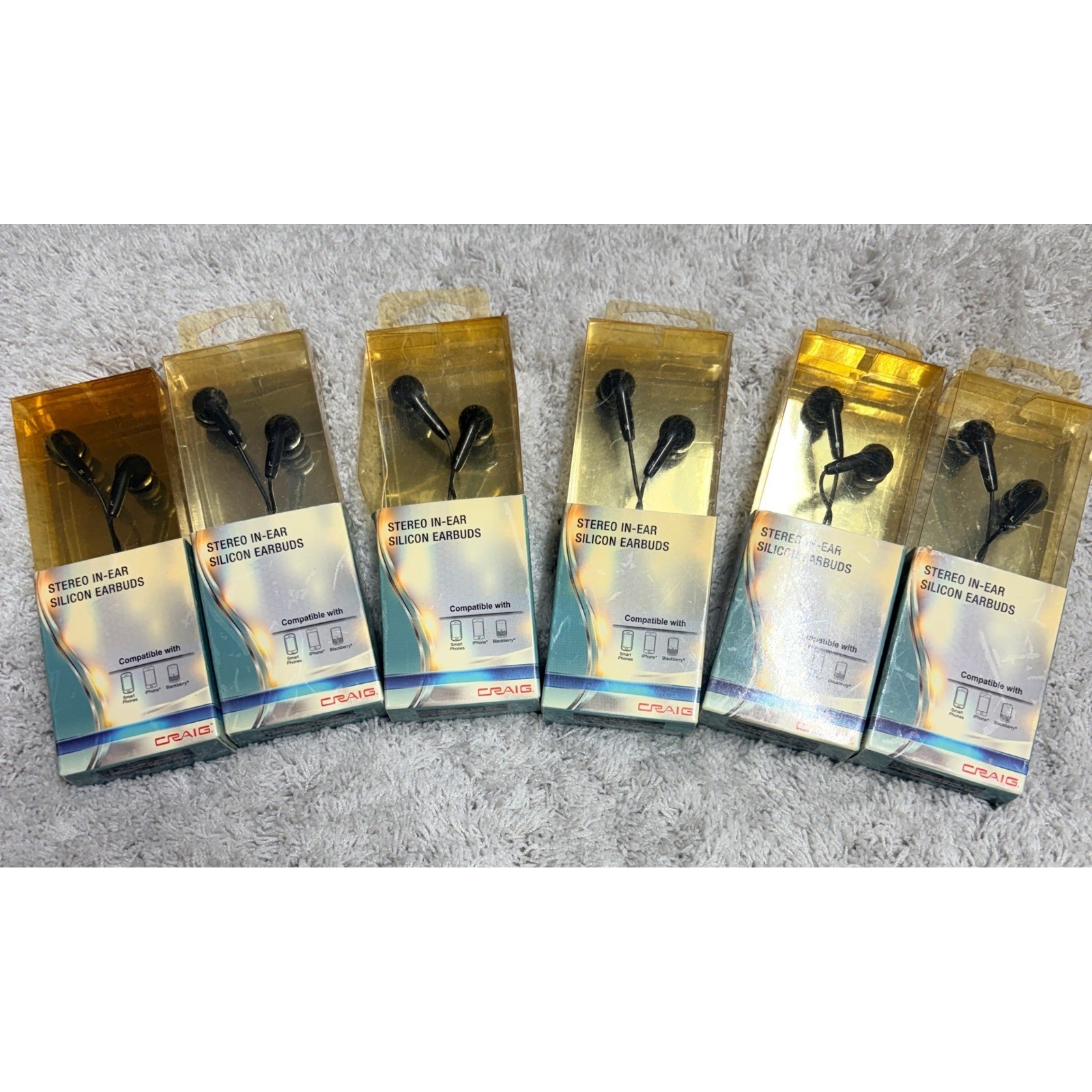 Craig CHP4807 Stereo In-Ear Silicon Earbuds Black 3.5mm Wired 6 Pack Lot New