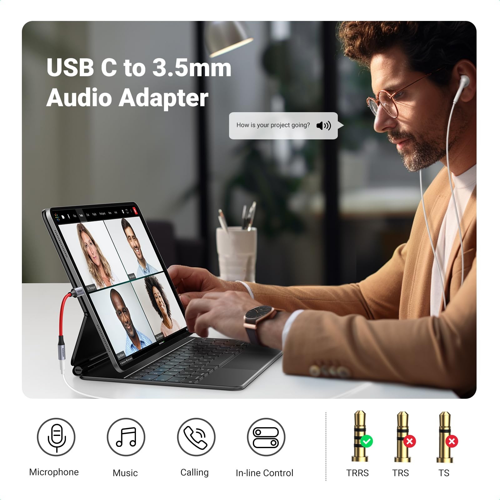 UGREEN USB C to 3.5mm Audio Adapter Type C to Headphone Aux Jack Dongle 24bit/96