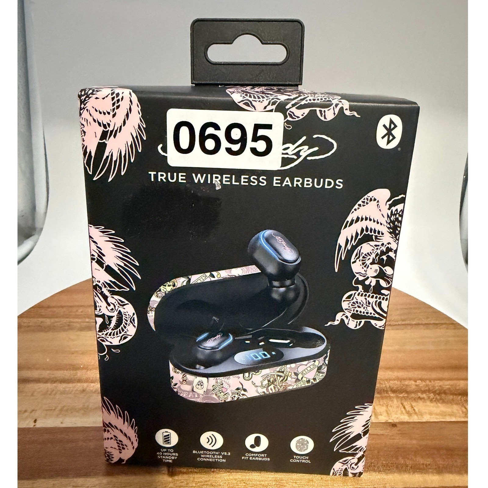 Ed Hardy Pink Wireless Headphones, Earbuds and 20W Wall Charger 3pc Bundle 0695