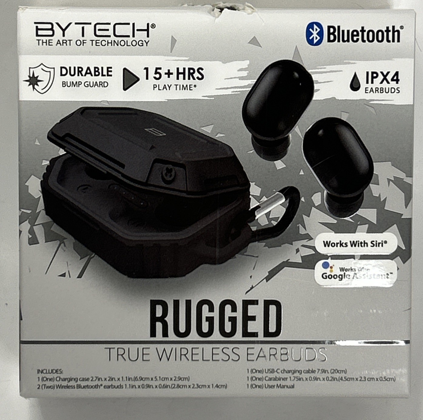 BYTECH RUGGED TRUEWIRELESS EARBUDS IPX4-Black-Works With Siri&Google Assistant