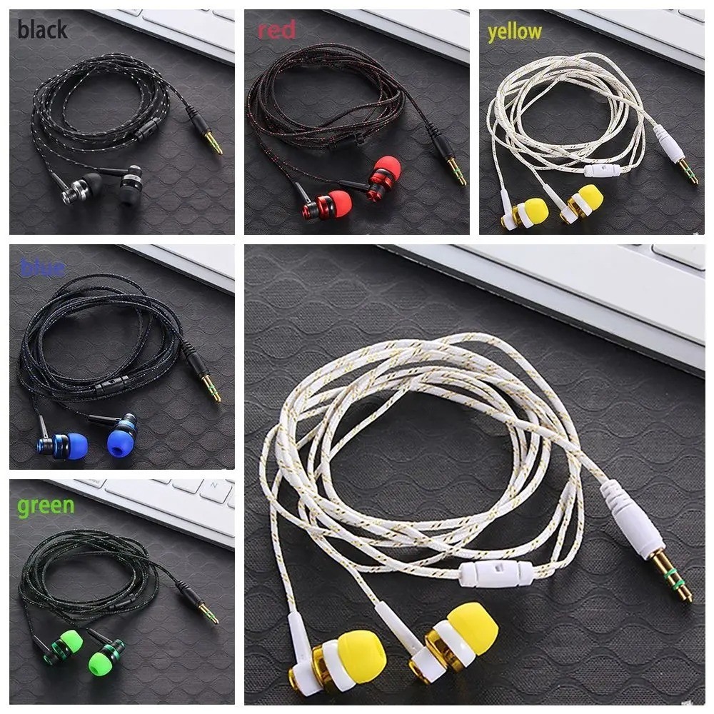 1Pc Wired Stereo Earphones 3.5mm, In-Ear with Mic, Nylon Weave Cable for Laptop