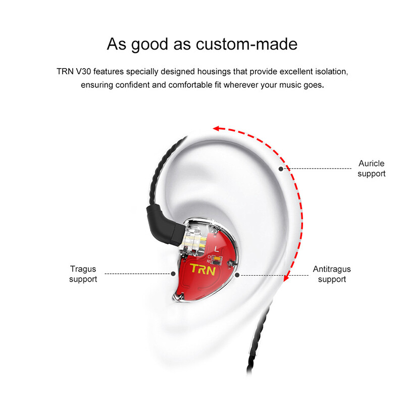 TRN V30 2BA 1DD Triple Hybrid Drivers 2Pin Interface In Ear Monitor Headphones