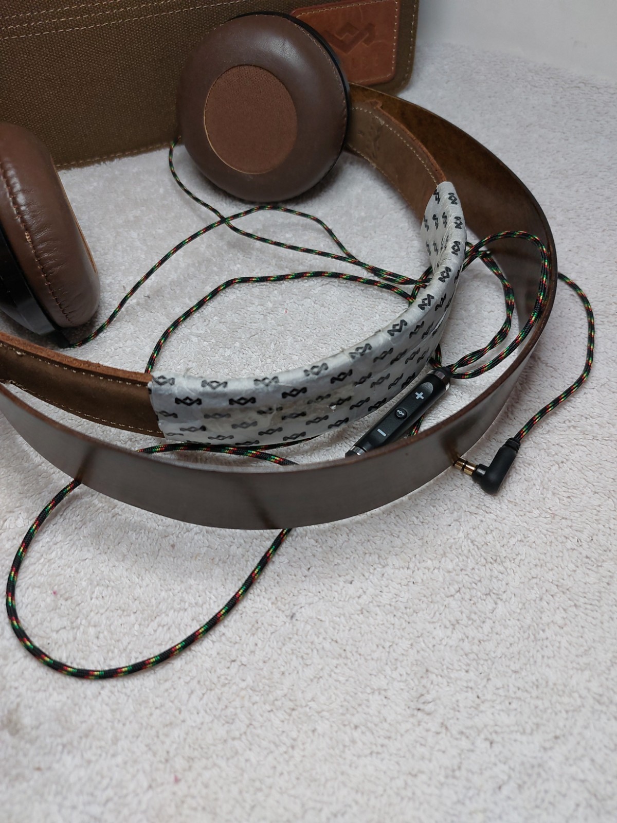 House of Marley Exodus On-Ear Wired Headphones-Harvest Brown Wood/Leather w/Bag