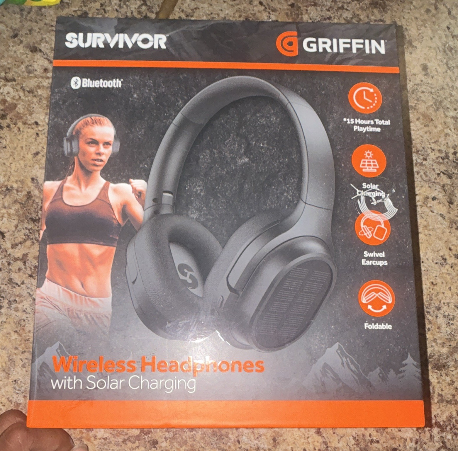 Griffin Survivor Wireless Bluetooth Solar Charging Headphones Foldable Black