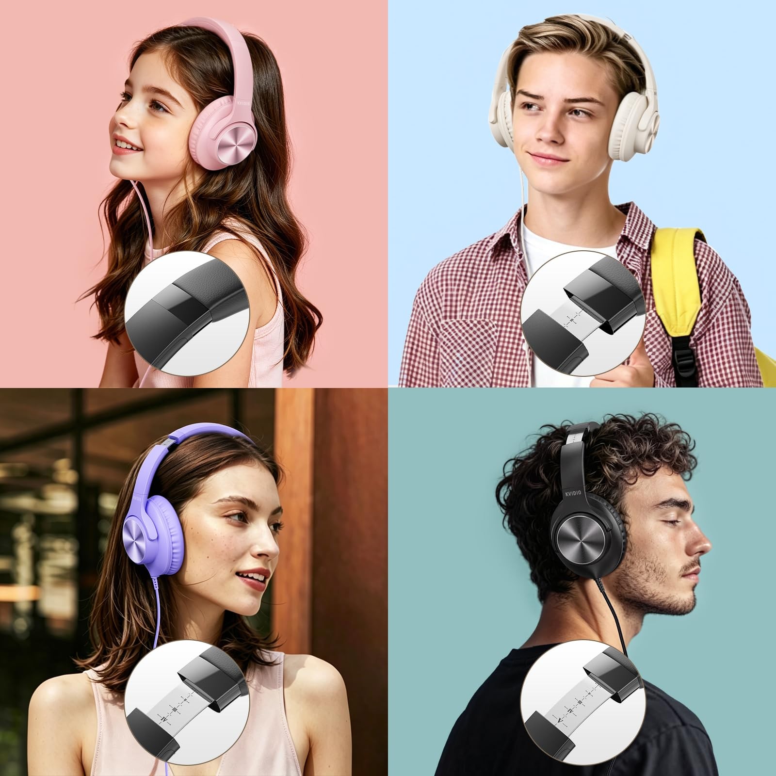 Wired Headphones with Mic, Volume & Playback Control, OverEar Foldable Headph…