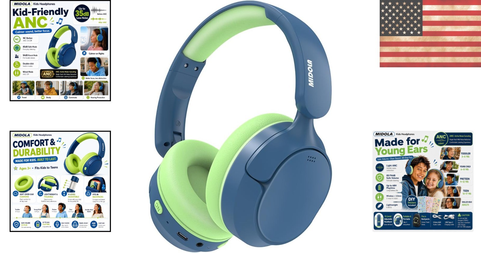 Safe Volume Kids Bluetooth Headphones – Active Noise Cancellation & Lightweight
