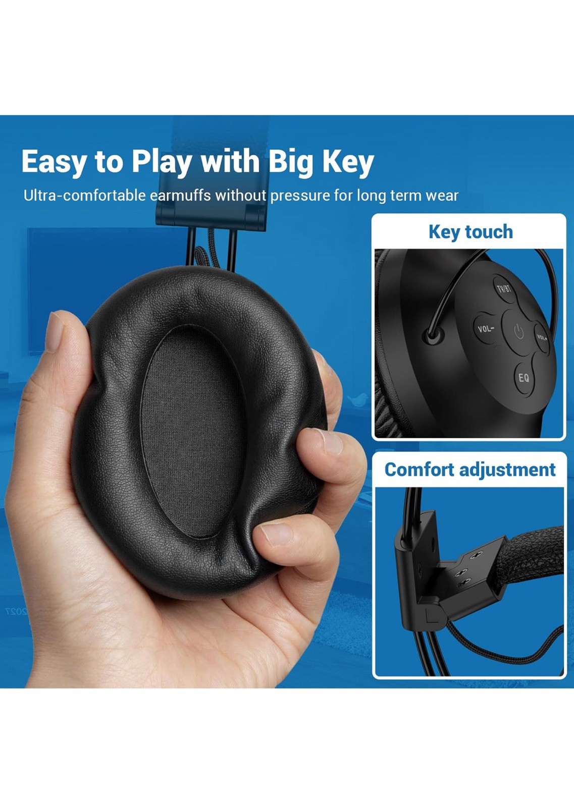 ROSIDA dual wireless headphones for TV Watching with Transmitter, Headset Stand,