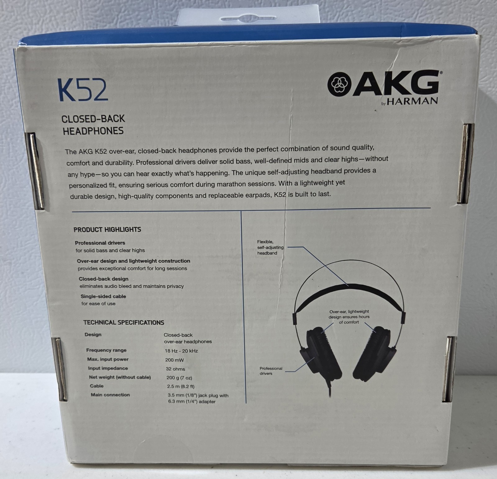 AKG K52 Closed-Back Wired Headphones Studio Monitoring Black 3.5mm Jack NEW