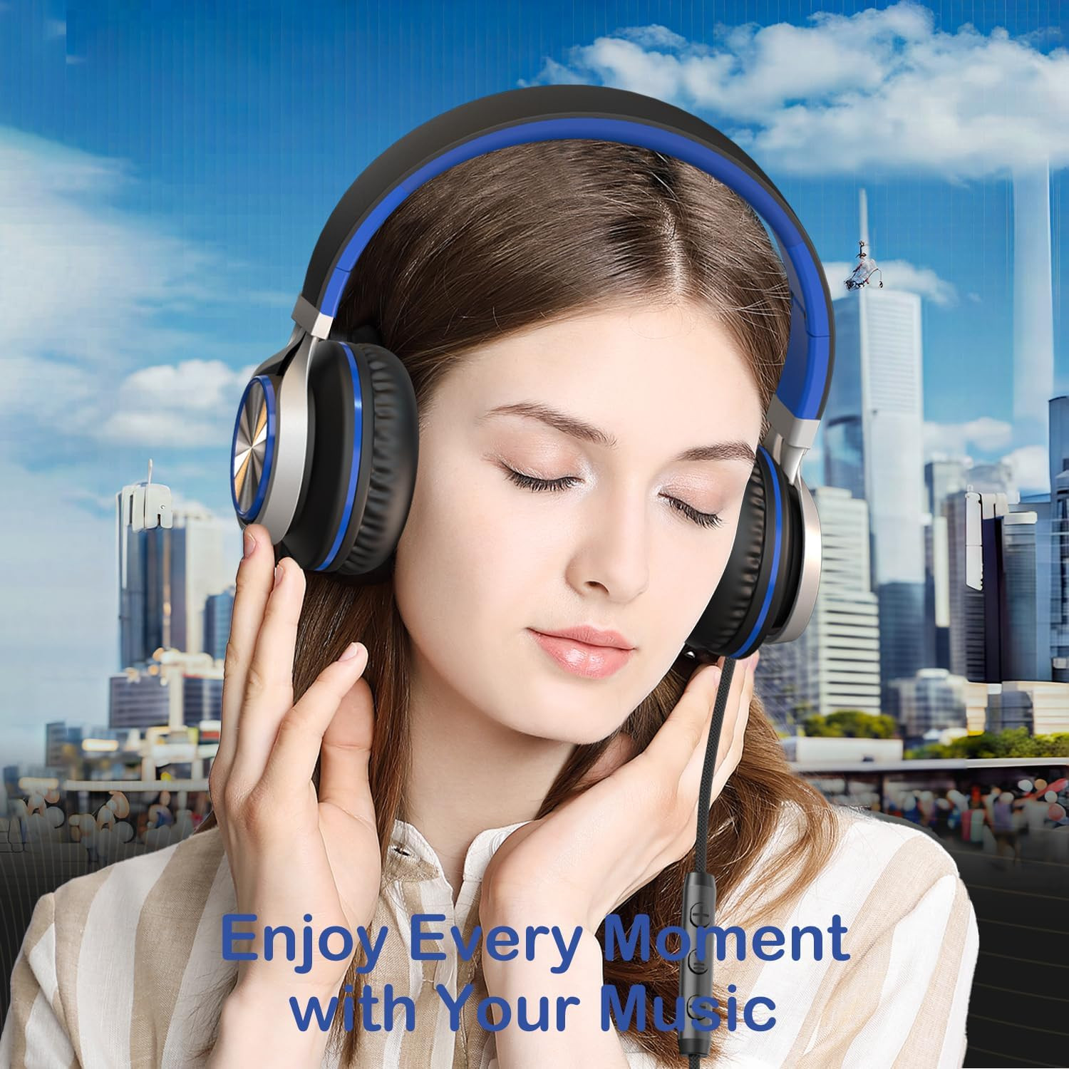 Upgraded USB Type C Wired Headphones, Foldable Over-Ear Headphones with Mic and