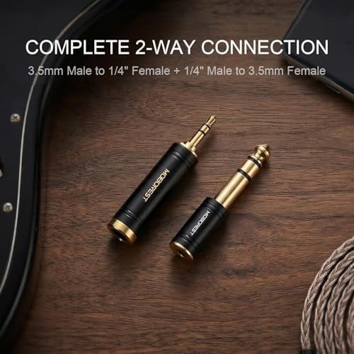 MOBOREST 3.5mm to 1/4 Inch Stereo Adapter 2-Pack 1/8 to 6.35mm Audio Converter