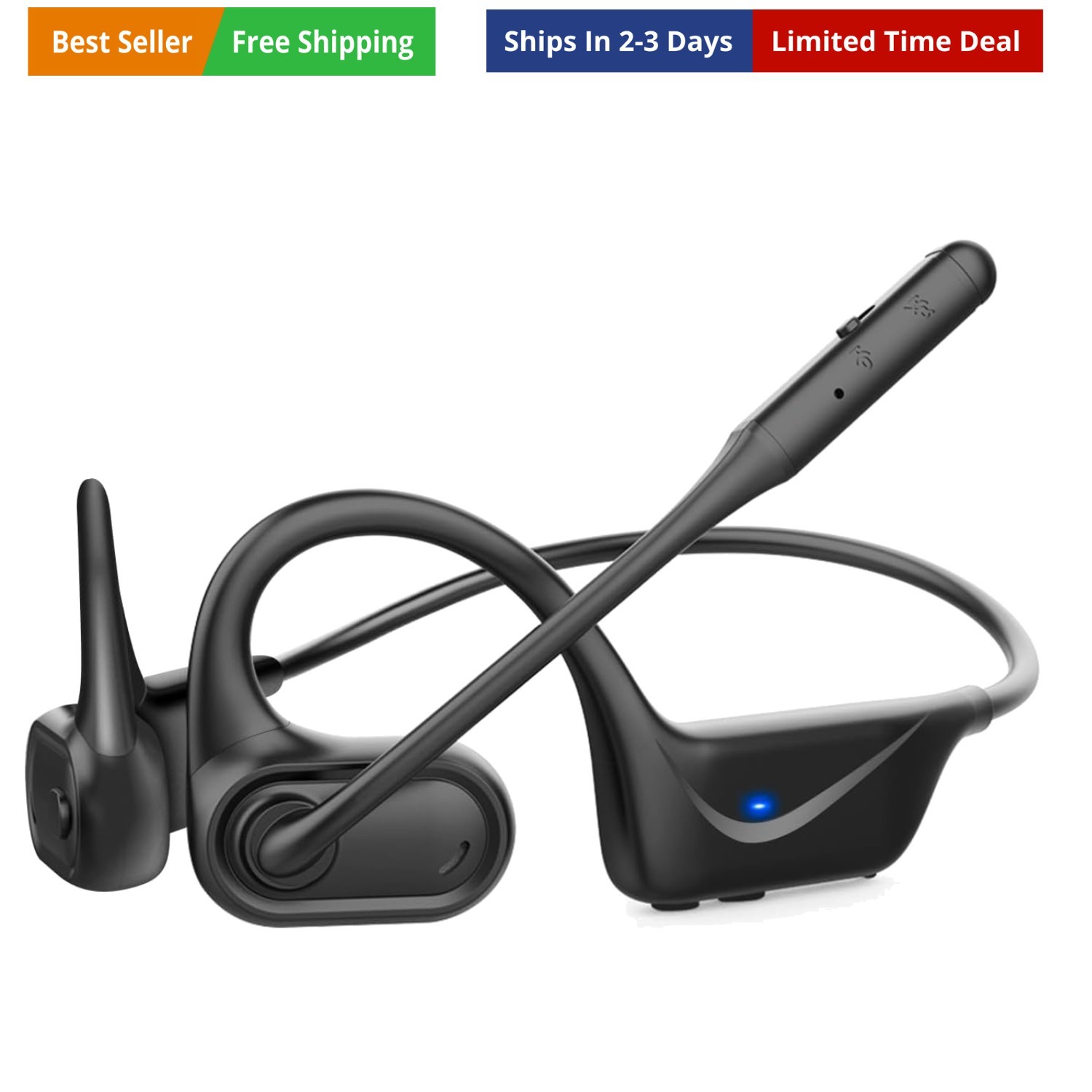 Bluetooth 5.4 Headset with Microphone, Open Ear Headphones w/Mic, Wireless Ea…