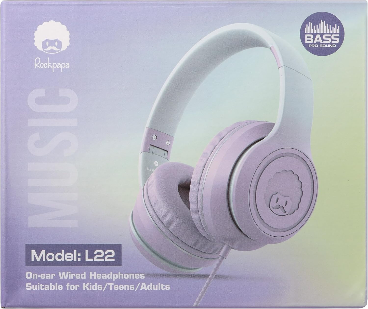 Rockpapa L22 Wired Headphones for Kids Girls Boys Women with Microphone, Foldabl
