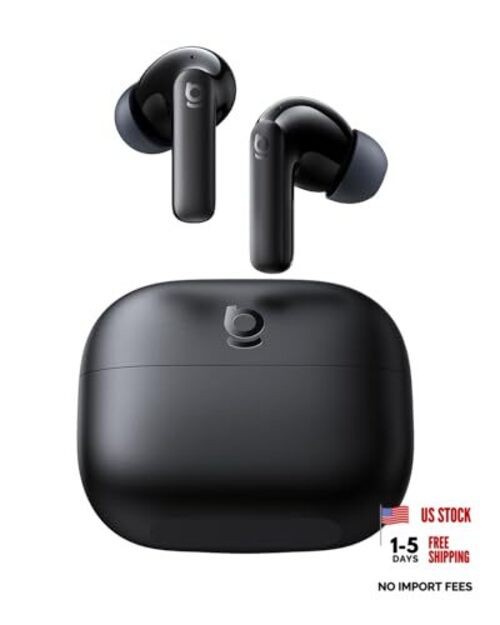Bass BP1 NC Hybrid Active Noise Cancelling Wireless Earbuds, 12mm Super Black
