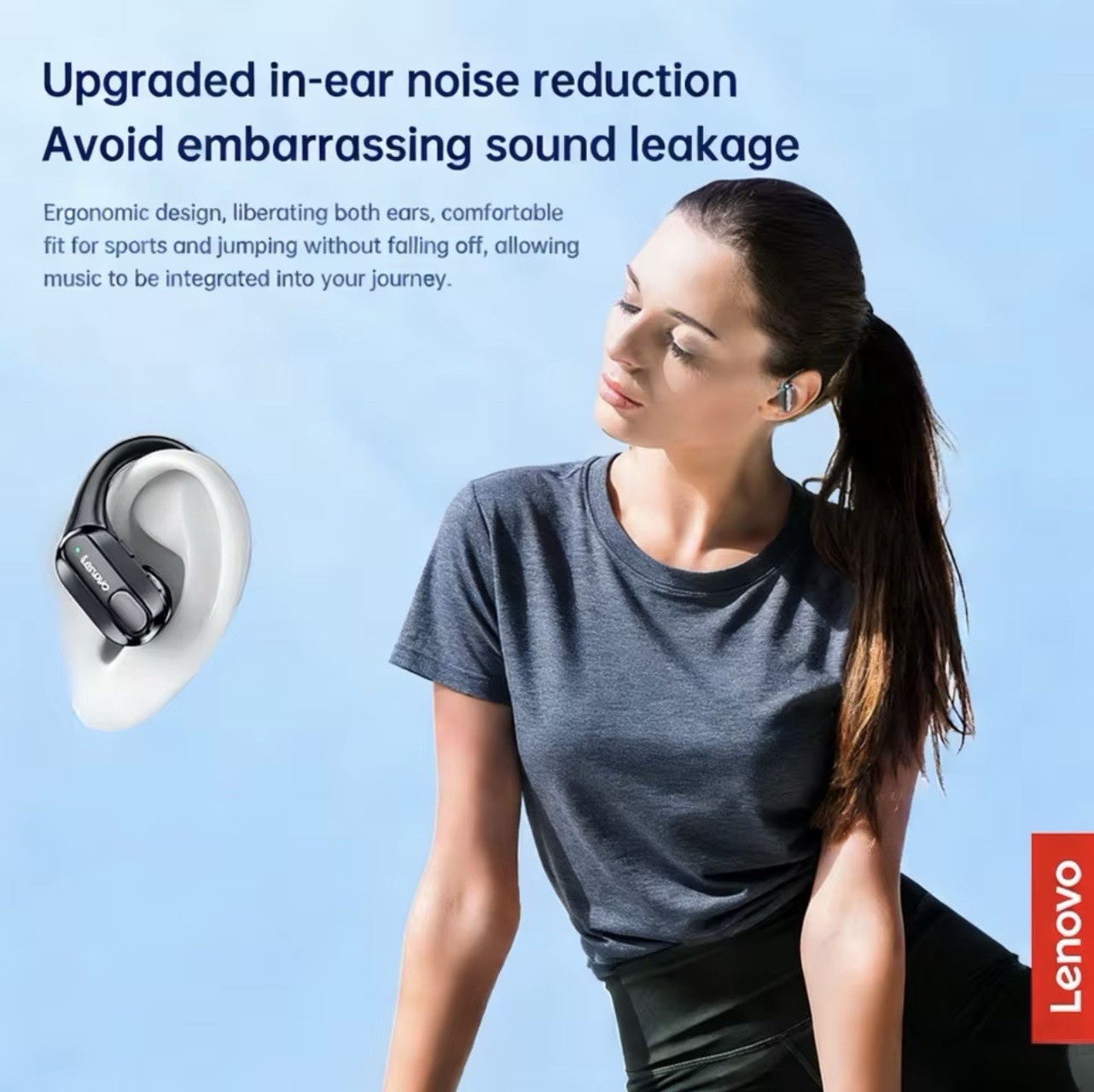 Lenovo thinkplus Bluetooth 5.3 Ear-Hook Wireless Earbuds LED Case Black