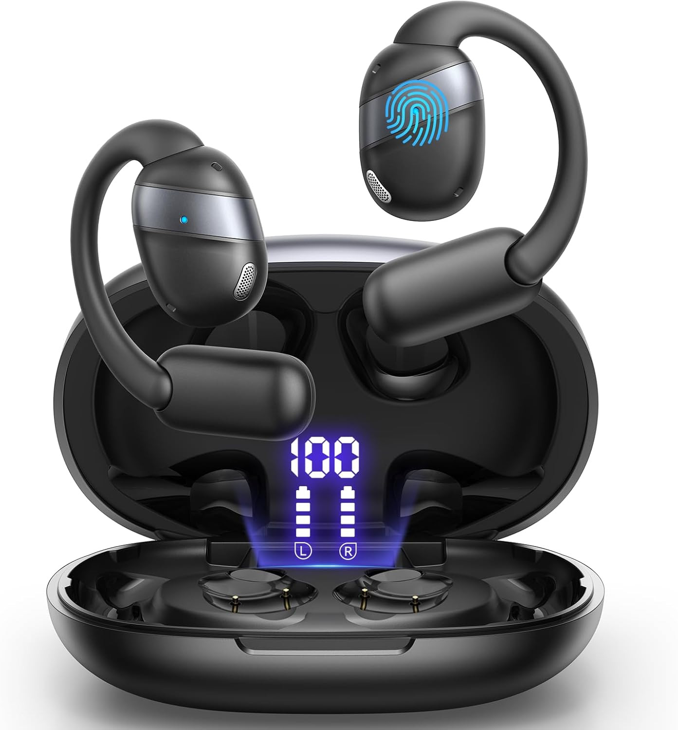 Open Ear Headphones Earbuds Wireless, 5.4 Bluetooth Ear Buds with Digital Displa