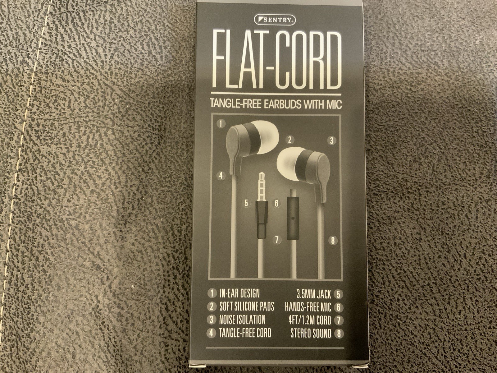 Sentry Flat-Cord Tangle-Free Earbuds With Mic Gray 3.5mm Jack Stereo Sound NEW