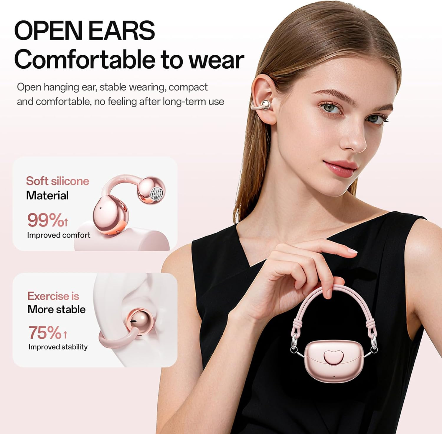 Bluetooth 6.0 Clip-On Earbuds for Women, Hi-Fi Sound, 40H Playtime