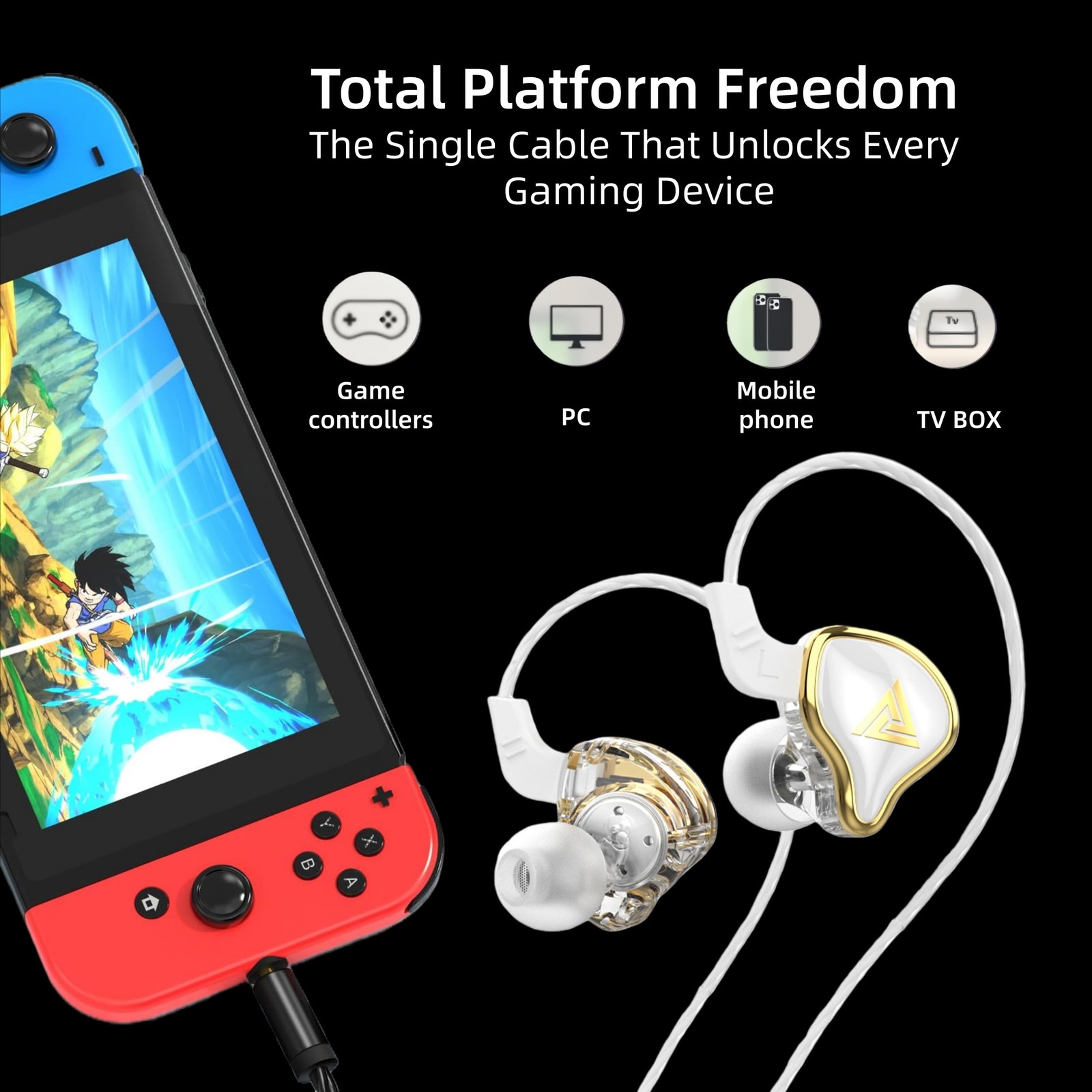 HJX QKZ AK6 ARES HiFi Wired Earbuds with Microphone，IEMs for Gaming White