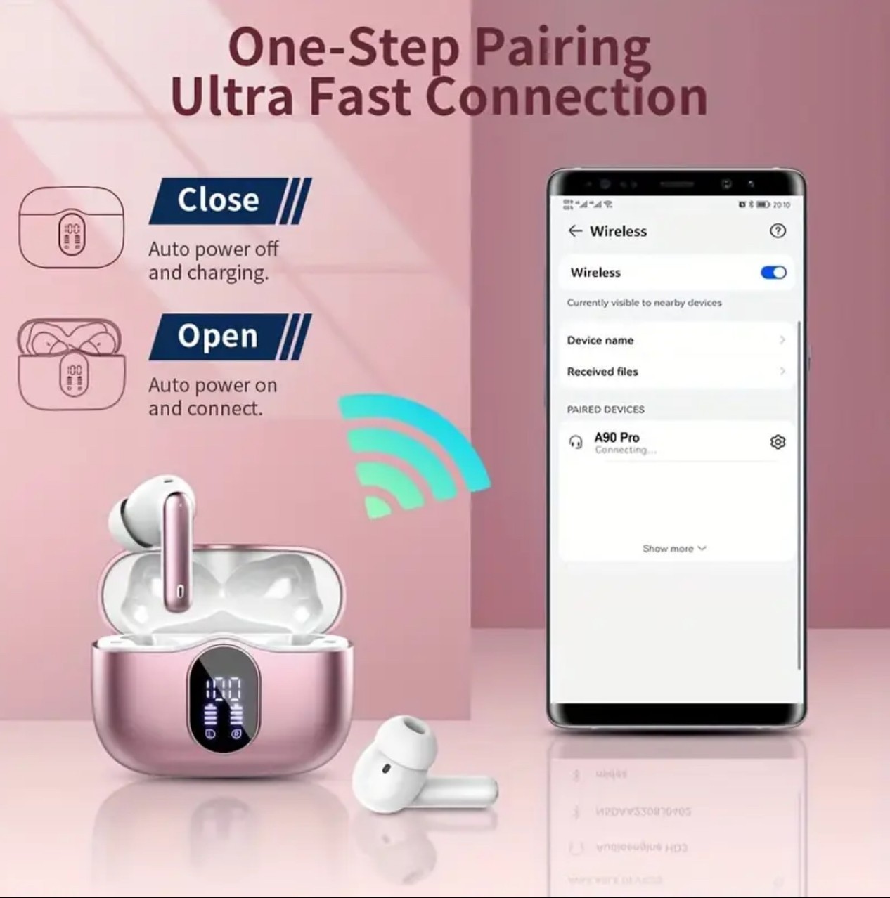 Wireless Bluetooth Earbuds With Bass Stereo Sound Noise Cancelation LED Display