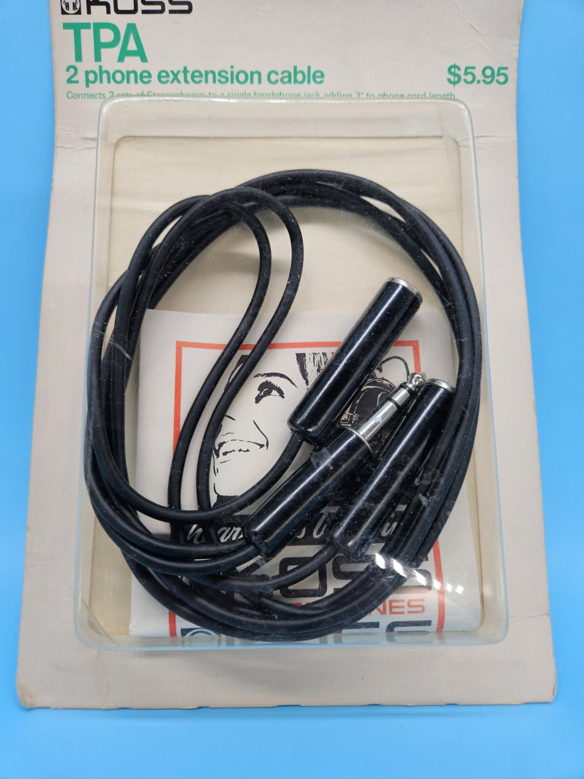 KOSS TPA Headphone Jack Vintage 3′ Extension Cable Connects 2 Stereophones NOS