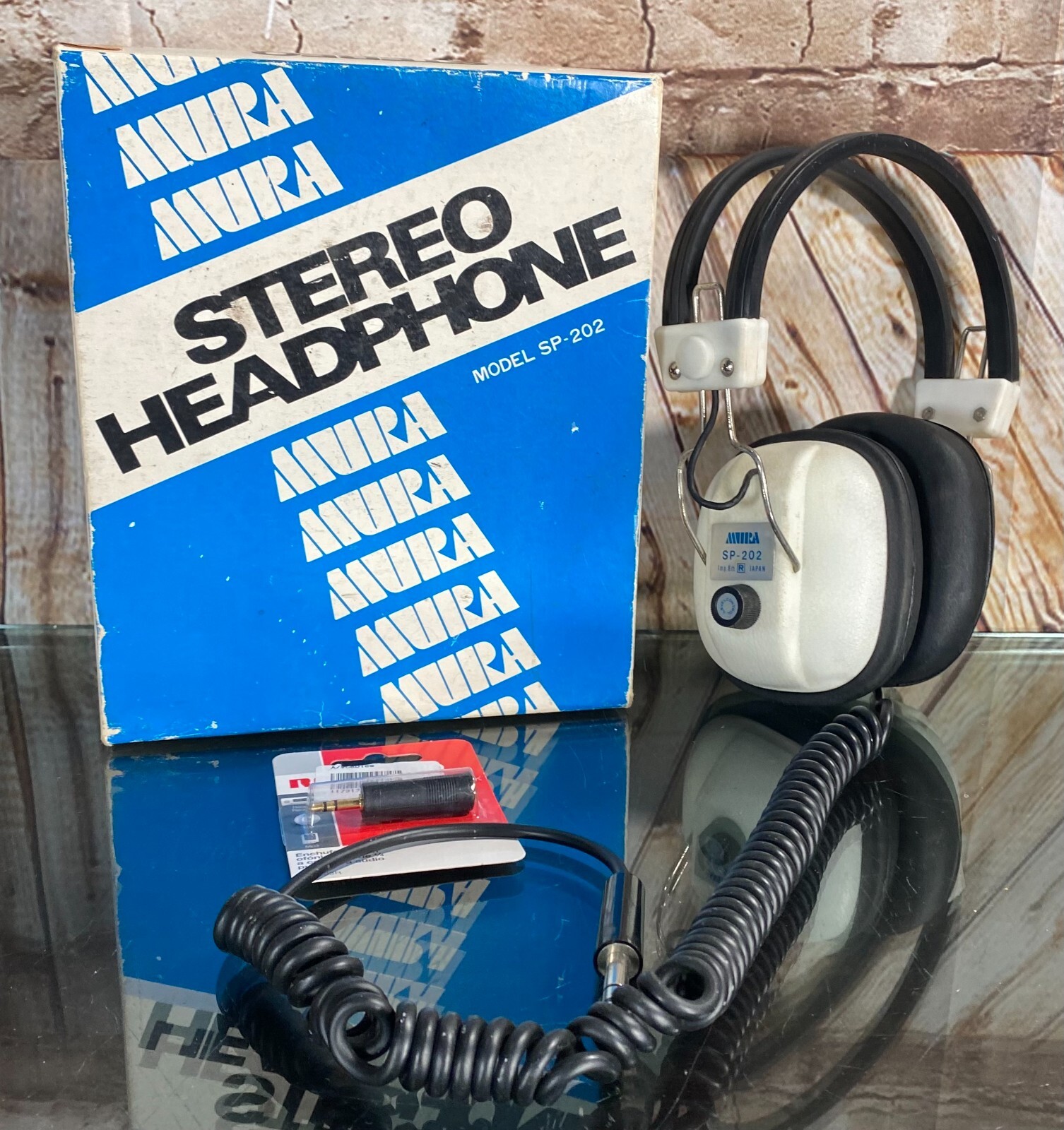 Vintage MURA SP-202 Headphones Wired White Japan w/Box/Adapter ~ Tested/Working