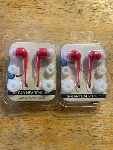 NEW Set of 2 ONN In-Ear Headphones 3 color choices Pink, Blue, PURPLE AND BLACK