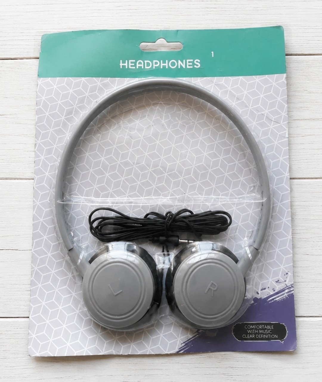 E-Circuit Stereo Headphones Gray Microphone Volume Control 3.5mm Jack 1.22m Cord
