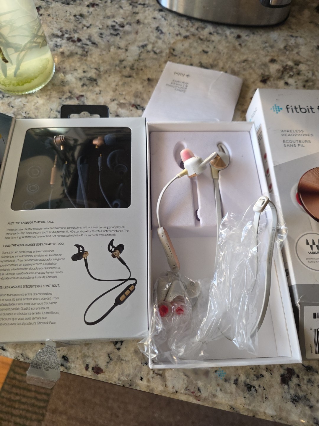Fitbit Flyer Wireless Fitness Bluetooth Headphones- White plus Bonus Headphone