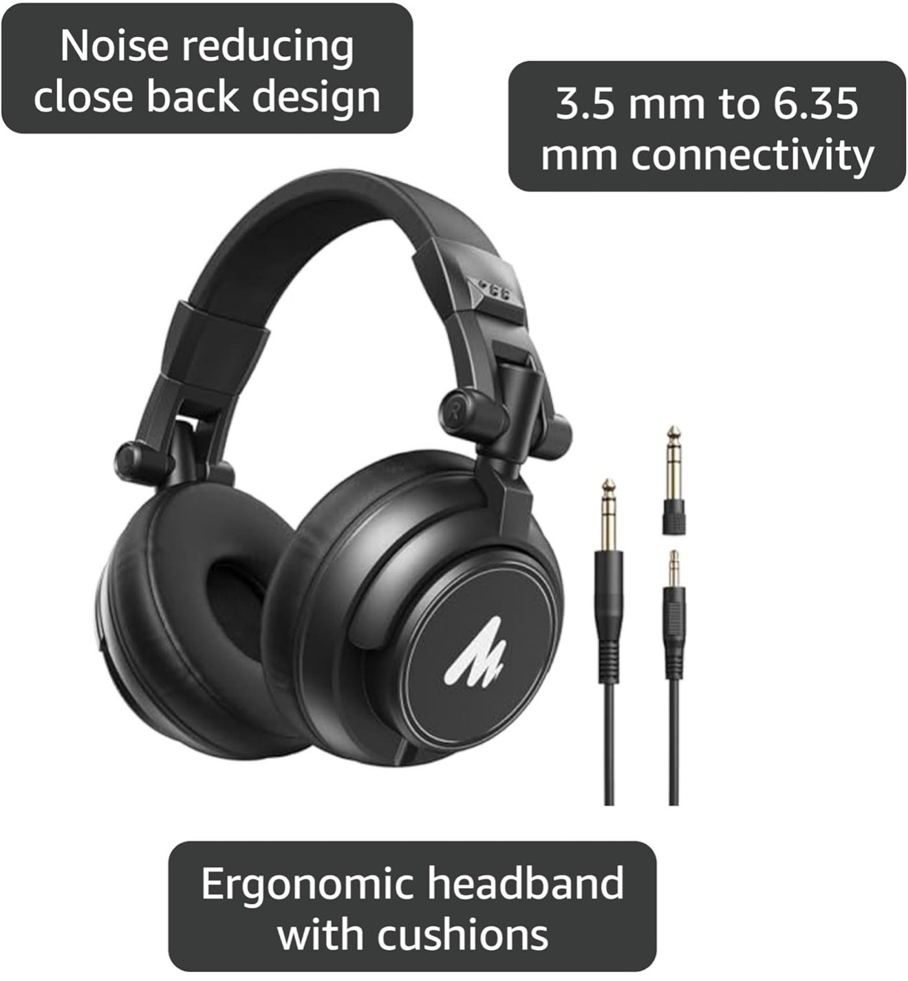 MH601 Pro Studio Monitor Headphones, Wired Over Ear DJ Headphones with 50mm D…