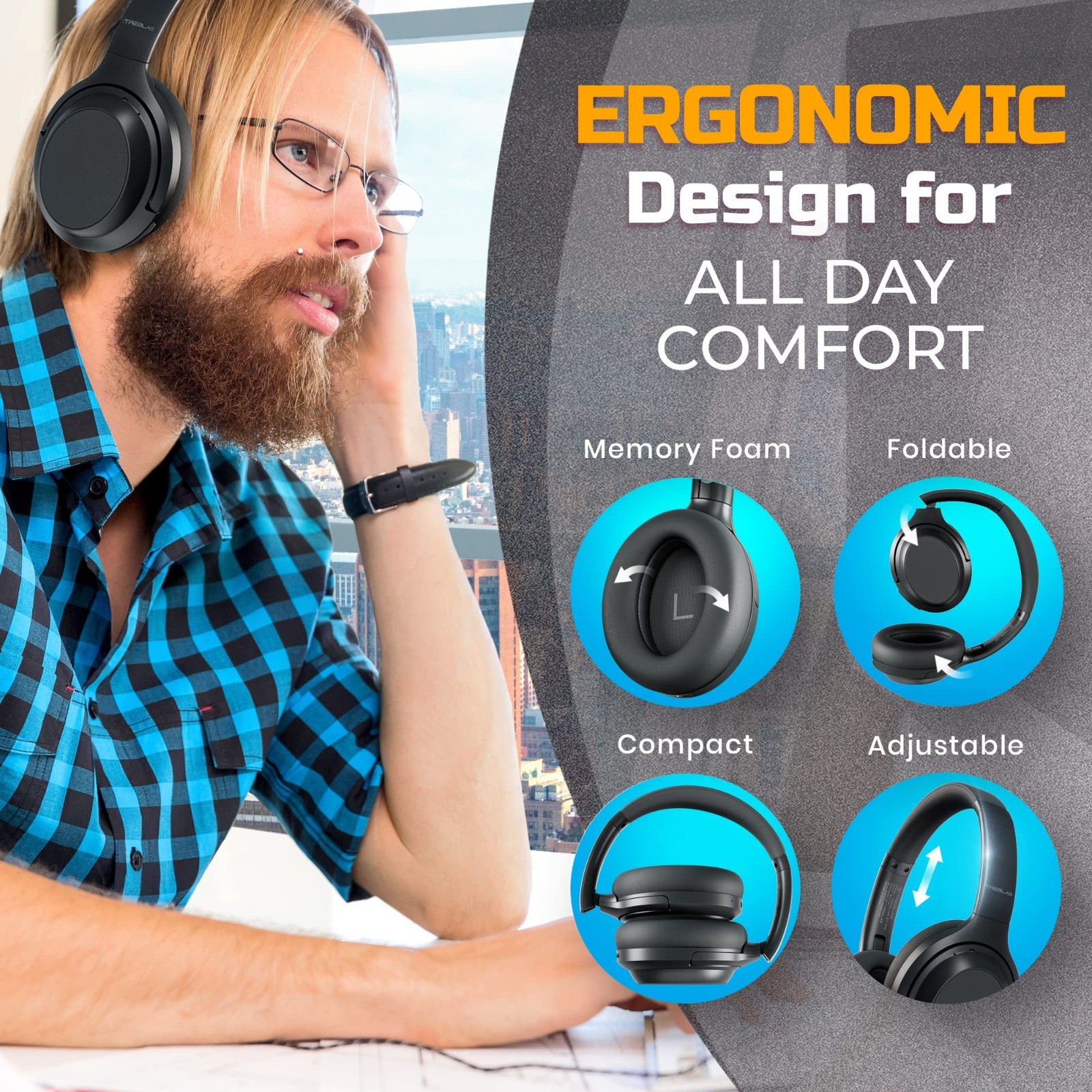 Hybrid Active Noise Cancelling Headphones – 45H Playtime, USB-C, Bluetooth, Touc
