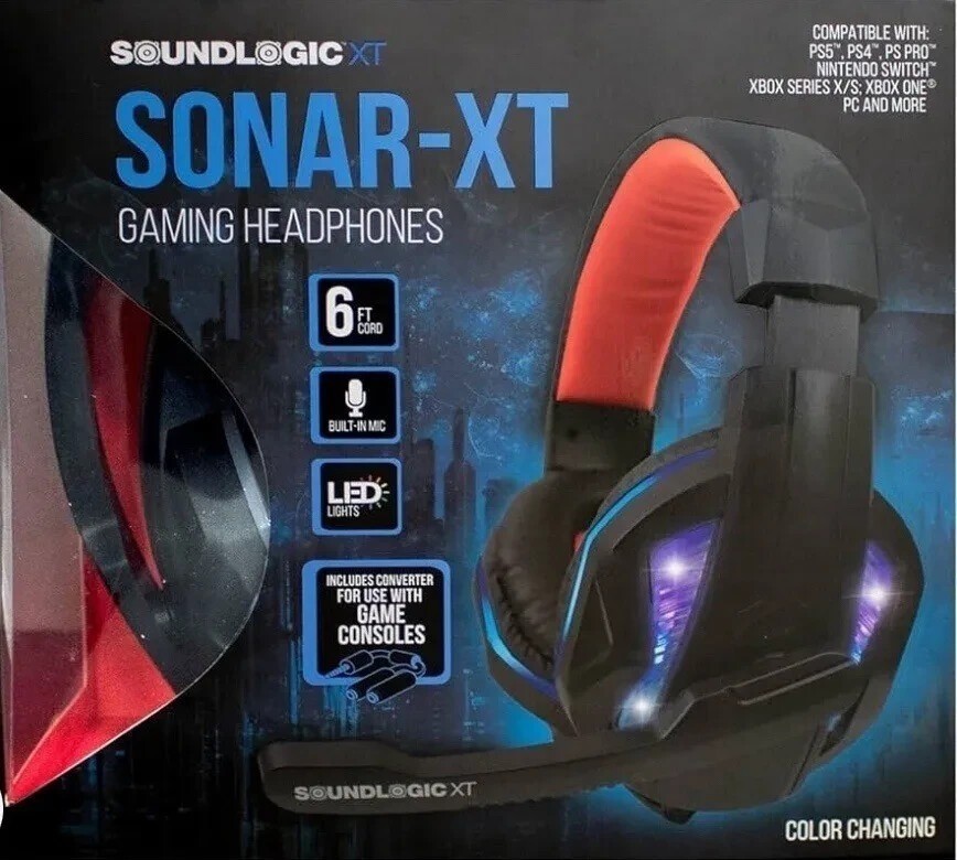 SoundLogic XT Sonar-XT Gaming Headphones Built In Mic, Color Changing LED Lights