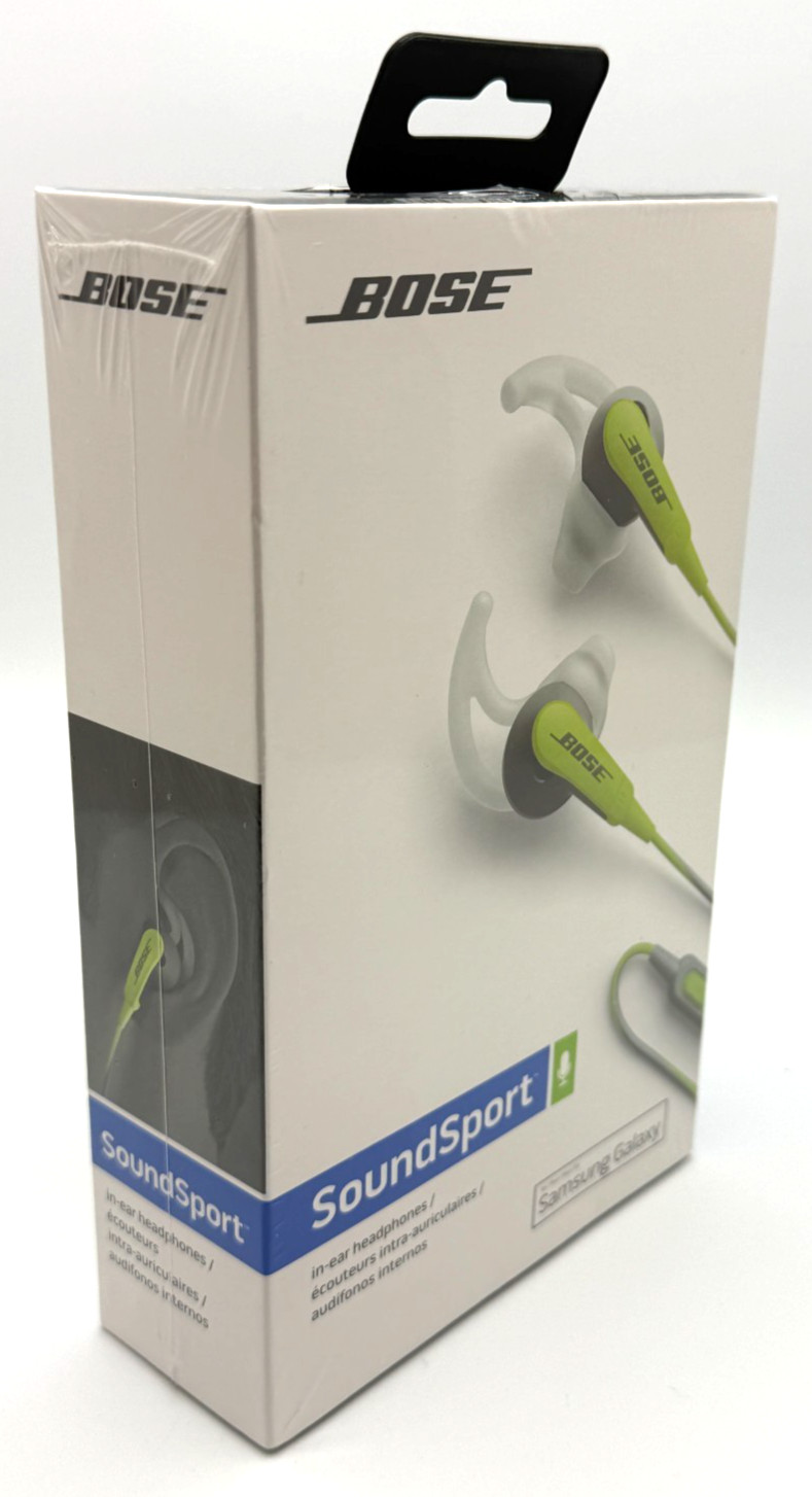 BOSE SoundSport in-ear headphones Wired Samsung Galaxy Controls Green / Grey NEW
