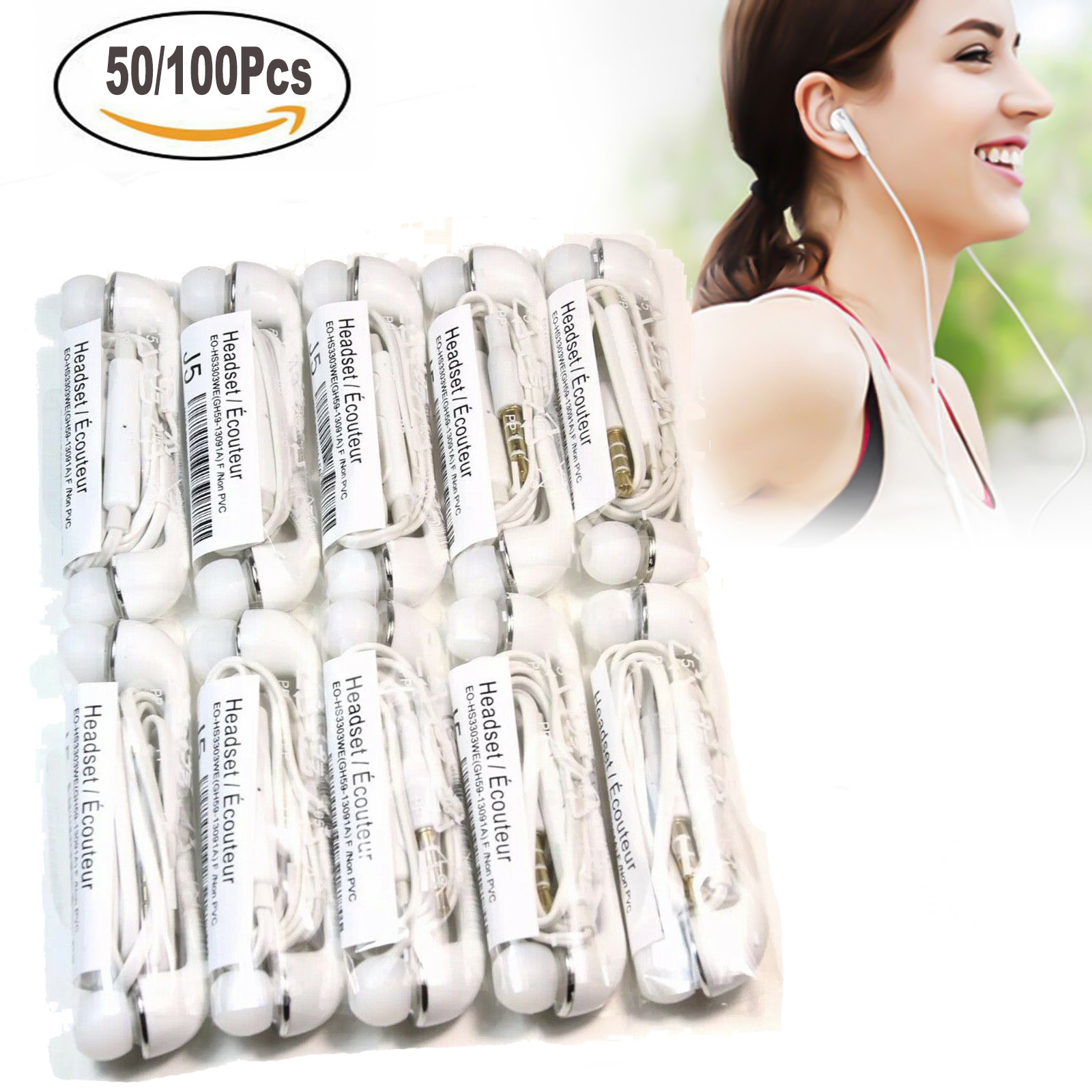 3.5mm Plug Wired single button Universal headset white for Listen to music call