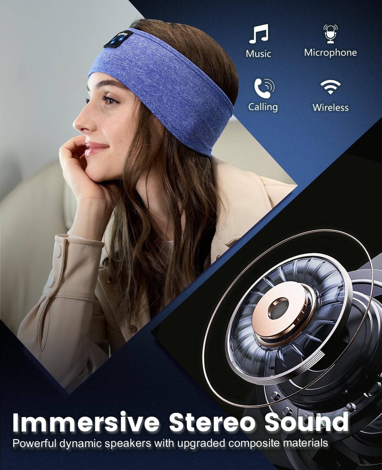 Perytong Sleep Headphones Bluetooth Sleeping 1 Count (Pack of 1), Blue